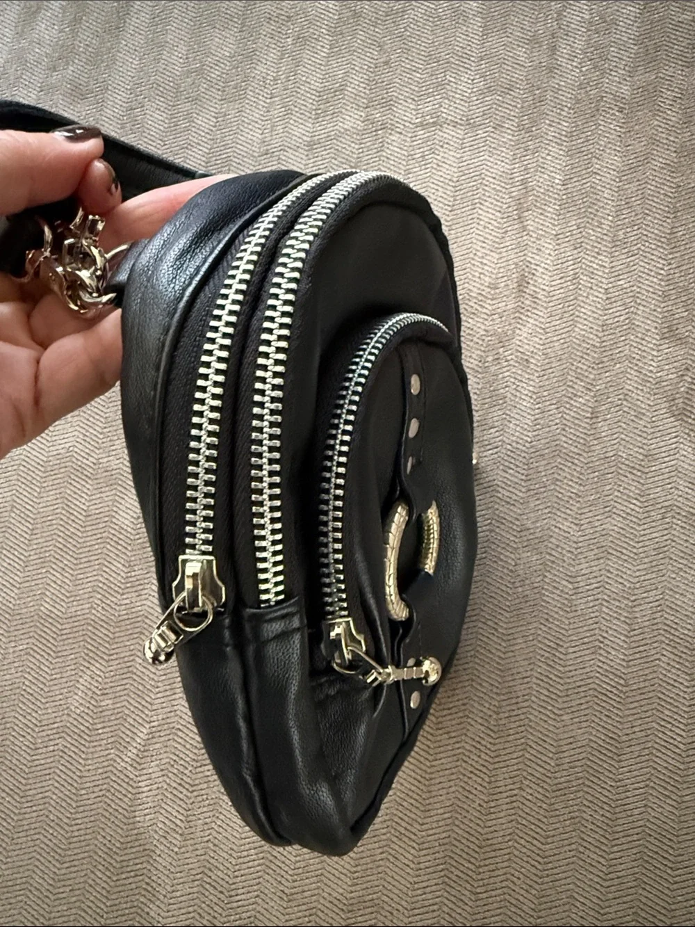 Black Leather Crossbody Bag with Ring Accent - NEW!